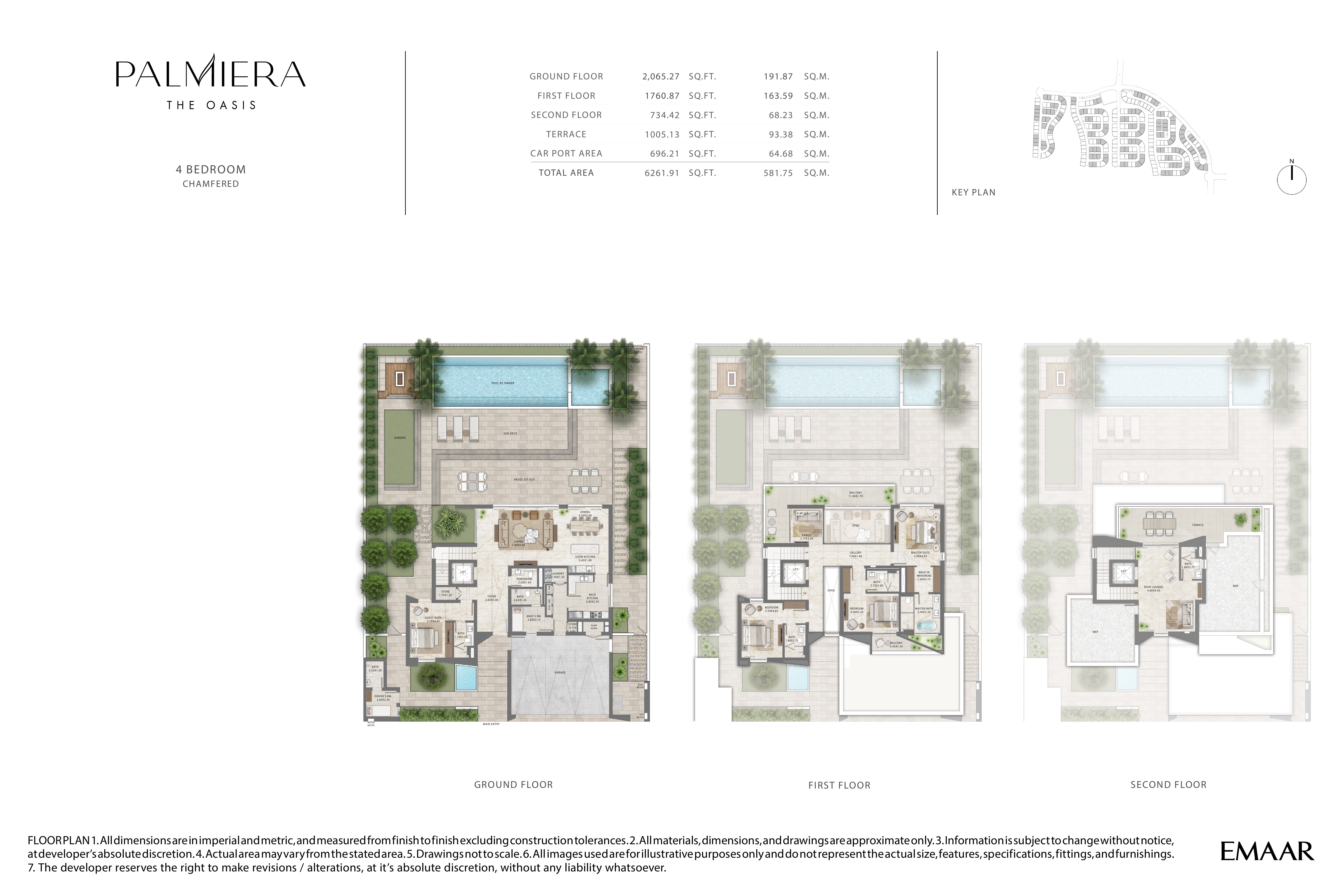 Palmeira 4 Bedroom floor plan — Chamfered — ground, first & second floor (6,262 sq ft total)