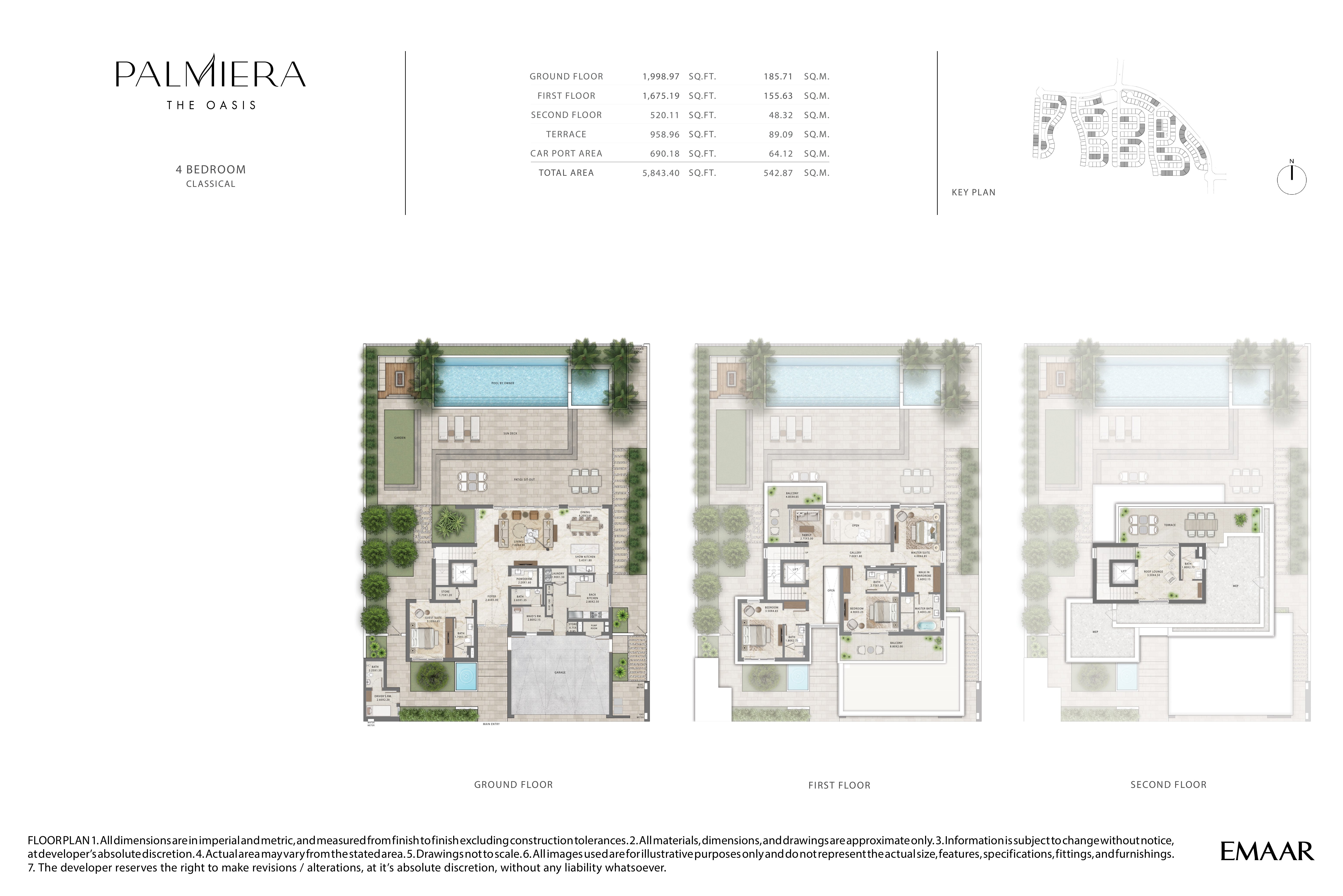 Palmeira 4 Bedroom floor plan — Classical — ground, first & second floor (5,843 sq ft total)