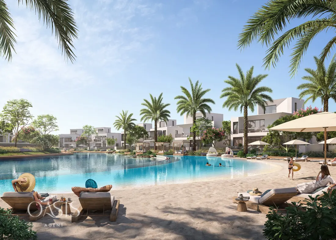 Lagoon beach with loungers
