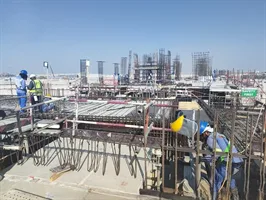 Reinforcement cages and formwork at deck level at Palace Villas Ostra, The Oasis