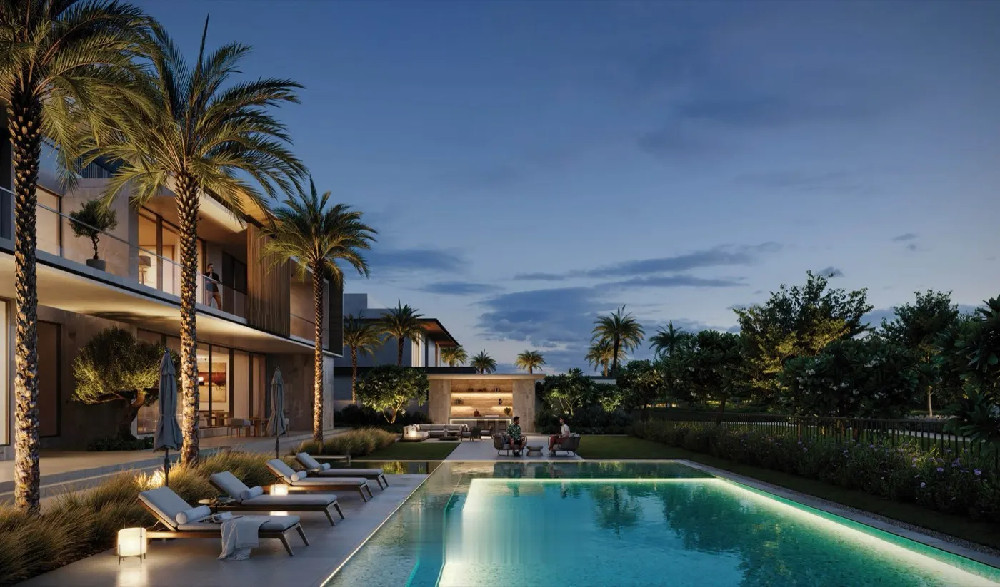 Lavita mansion at twilight with private pool at The Oasis