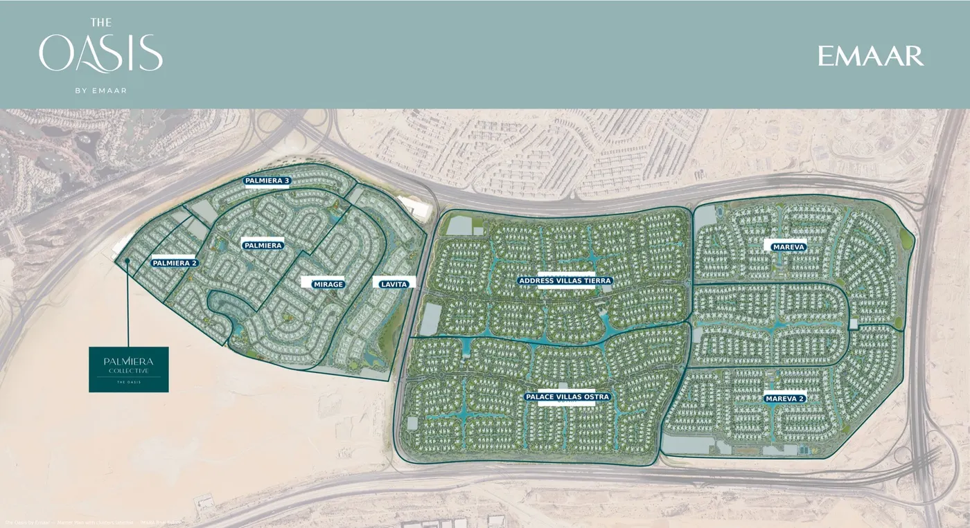 The Oasis by Emaar masterplan with every cluster labelled
