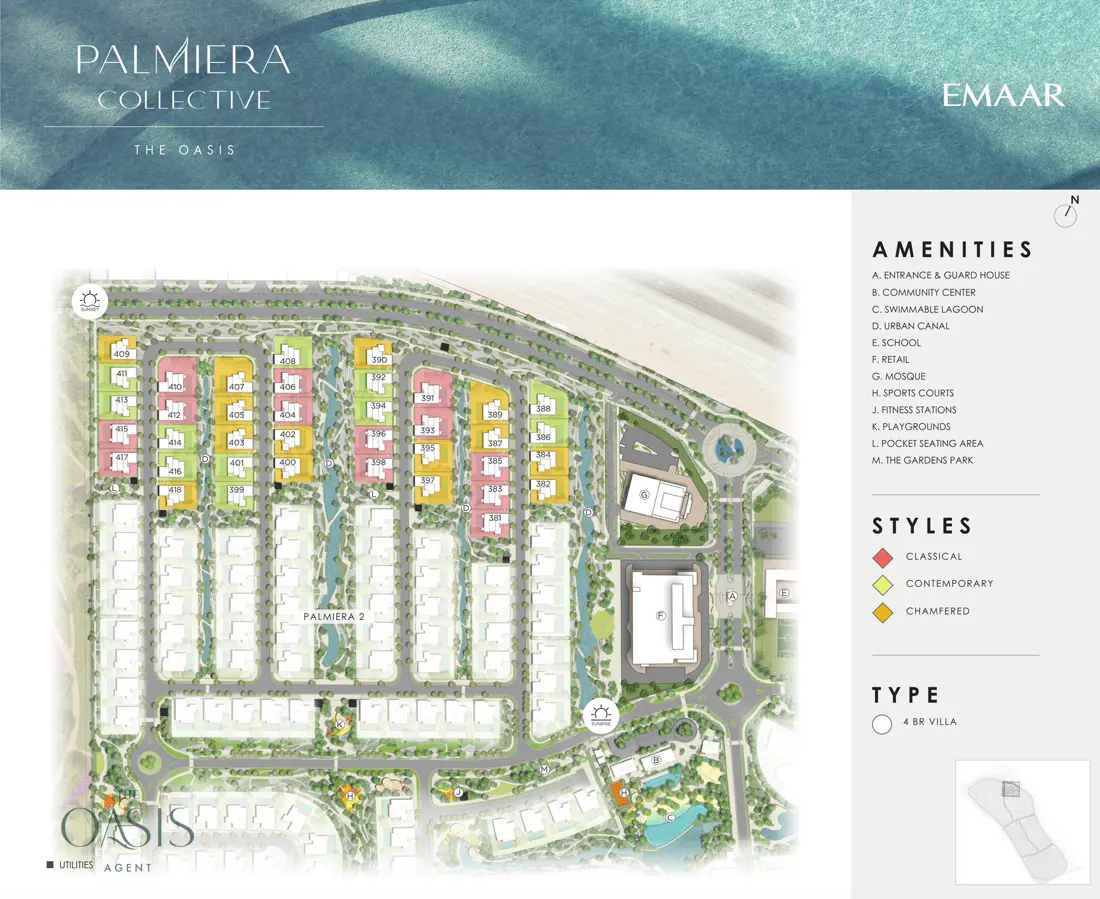 Palmiera Collective cluster masterplan at The Oasis by Emaar, showing every plot
